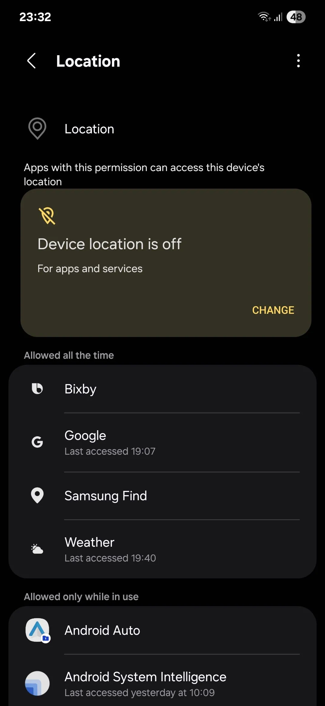 Cài đặt quản lý quyền truy cập vị trí của ứng dụng trên Android.
