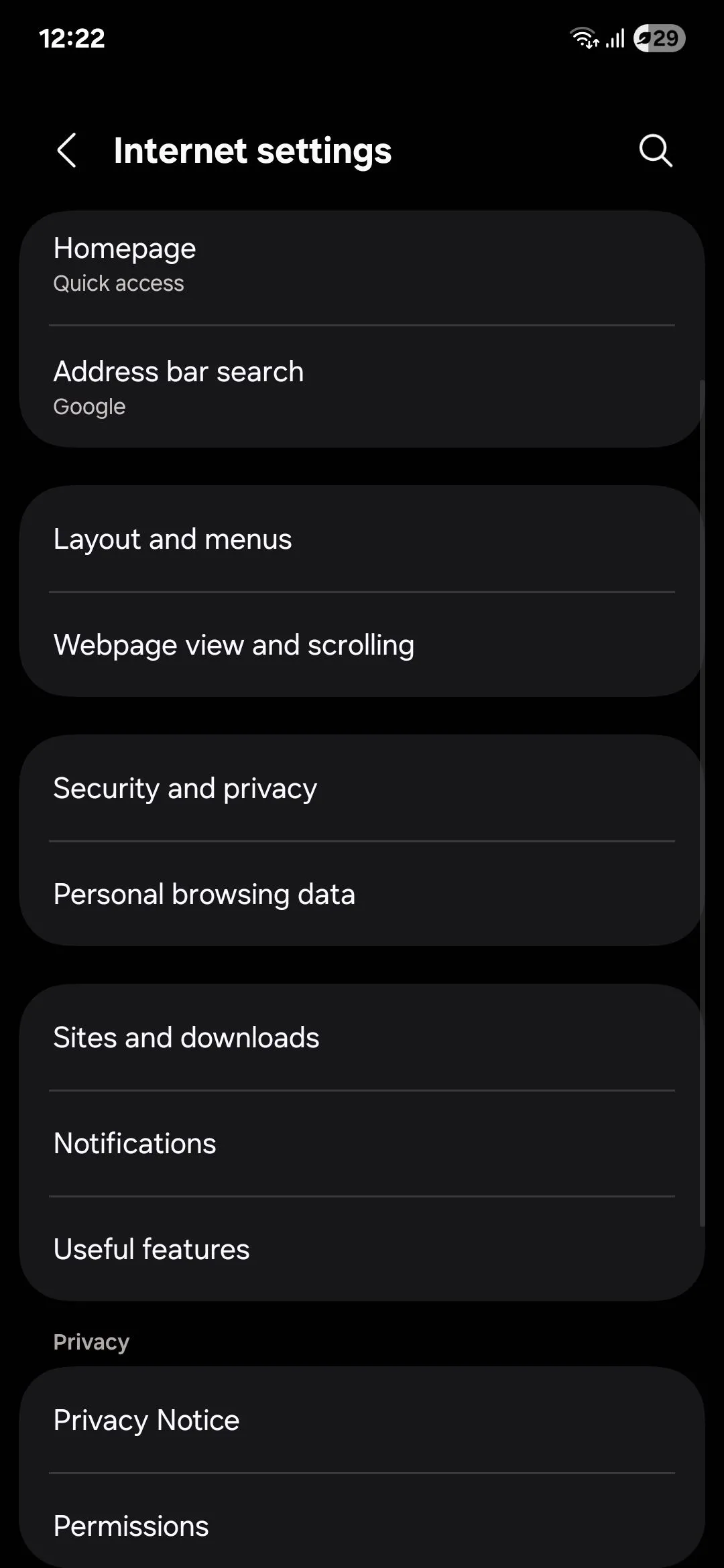 Cài đặt Samsung Internet với nhiều tùy chọn tùy chỉnh