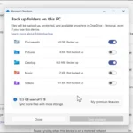 Cài đặt sao lưu thư mục trên Microsoft OneDrive hiển thị tùy chọn đồng bộ và bảo vệ dữ liệu.
