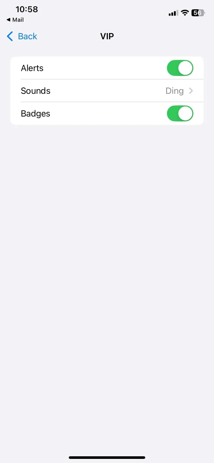 Cài đặt thông báo cho email VIP trong Apple Mail trên iPhone, cho phép tùy chỉnh âm thanh và kiểu cảnh báo.