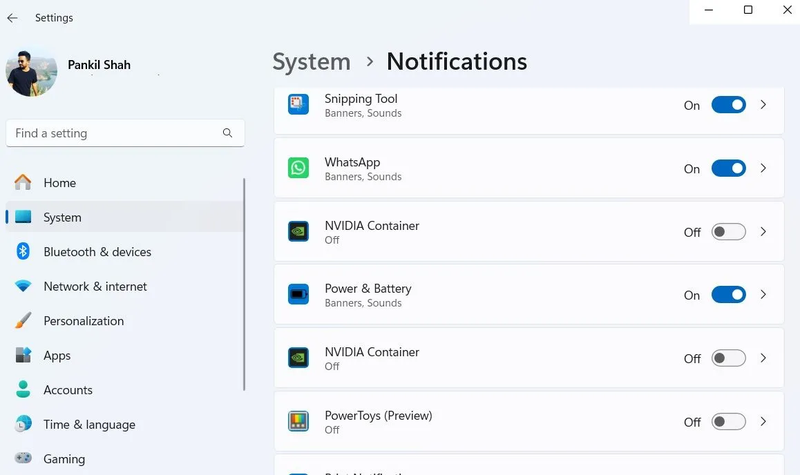Cài đặt thông báo ứng dụng cụ thể trên Windows 11 để bật/tắt dễ dàng.
