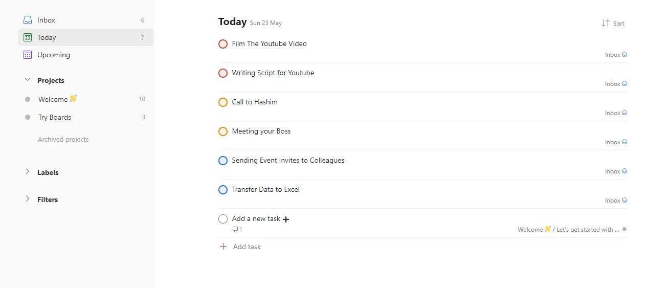 Cài đặt ưu tiên nhiệm vụ trong ứng dụng Todoist, minh họa cho Ma trận Eisenhower