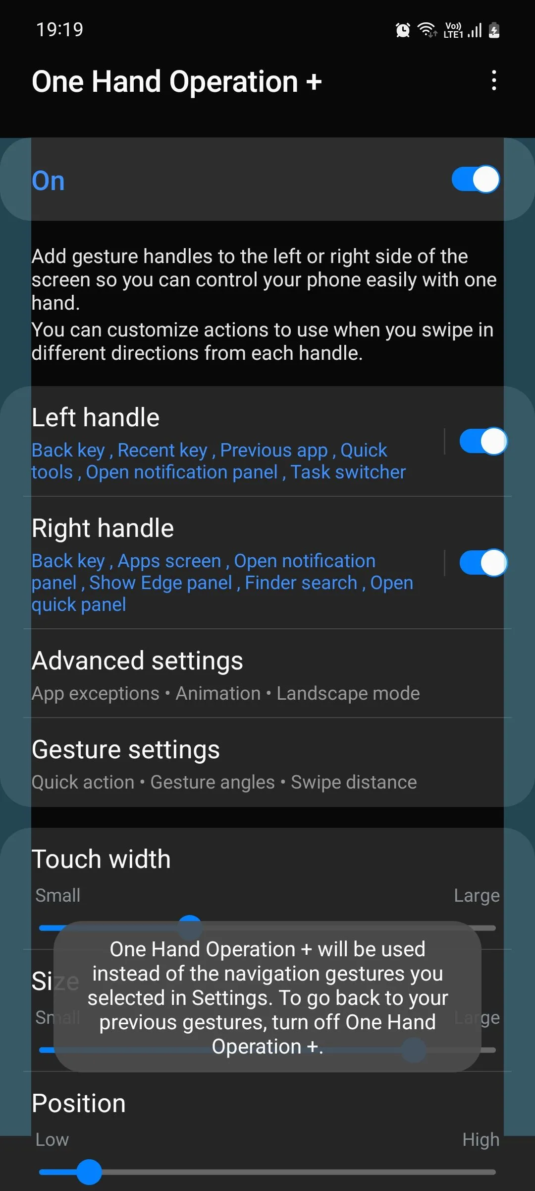 Cài đặt xử lý cử chỉ One Hand Operation của Samsung Good Lock