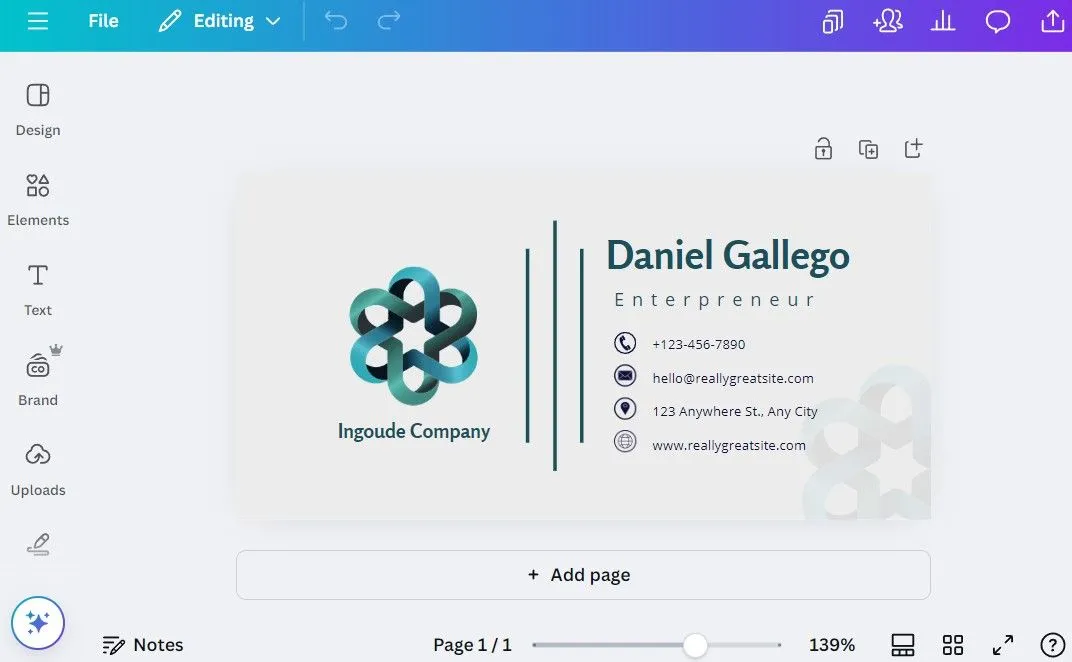 Canva hiển thị một mẫu chữ ký email được thiết kế chuyên nghiệp, minh họa khả năng tạo chữ ký email ấn tượng.