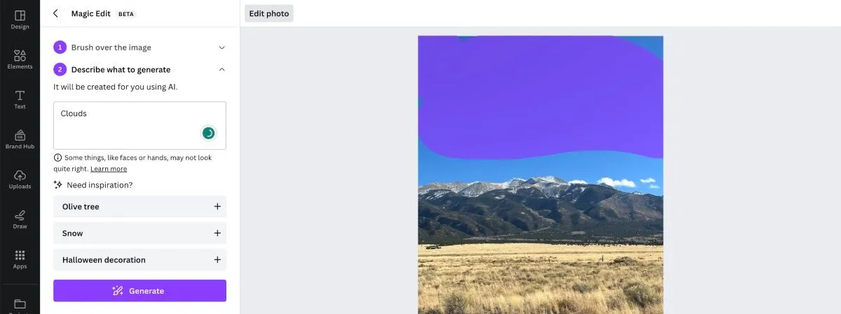 Canva Magic Edit thêm mây trên núi bằng AI