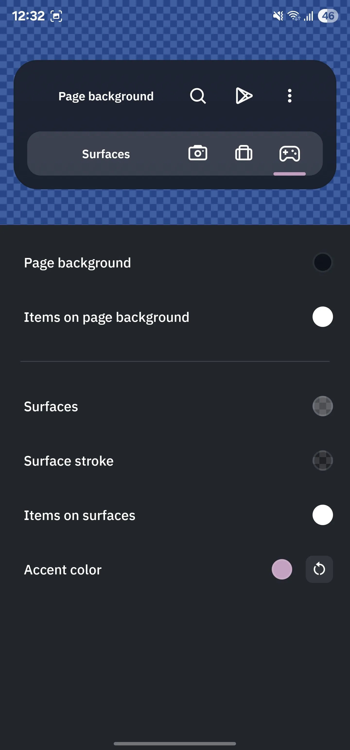 Cấu hình chủ đề môi trường xung quanh trong Smart Launcher, hiển thị các tùy chọn màu sắc được trích xuất