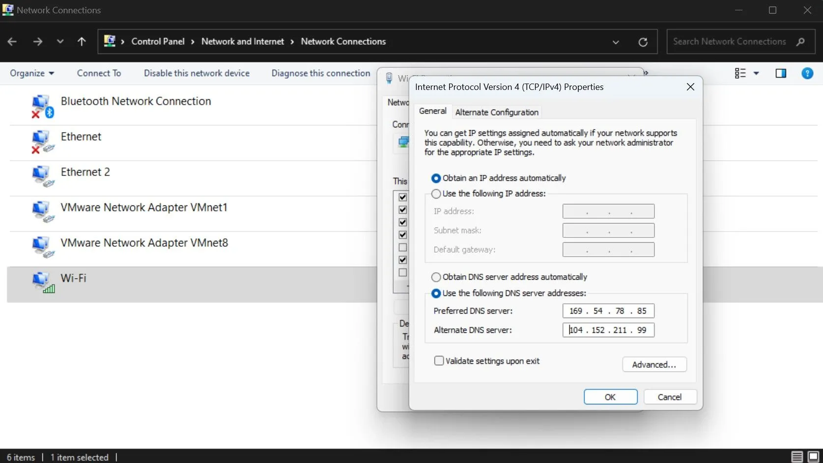Cấu hình địa chỉ DNS ưu tiên và thay thế trong cài đặt IPv4 của Windows, hướng dẫn thiết lập Smart DNS Proxy