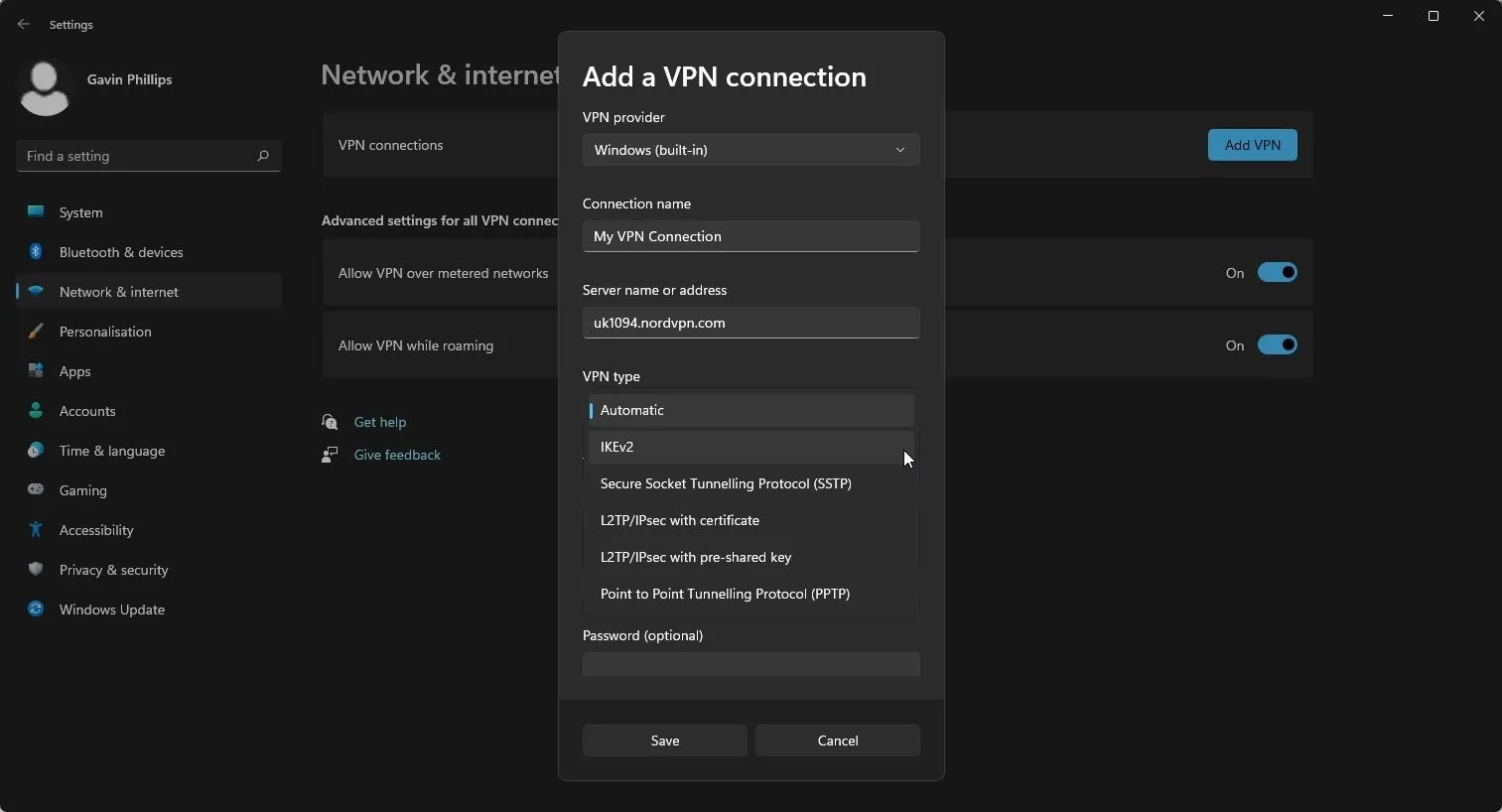 Cấu hình kết nối VPN thủ công trên Windows 11