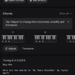 Chế độ cuộn tự động trên ứng dụng Ultimate Guitar giúp người chơi dễ dàng theo dõi tab khi luyện tập.
