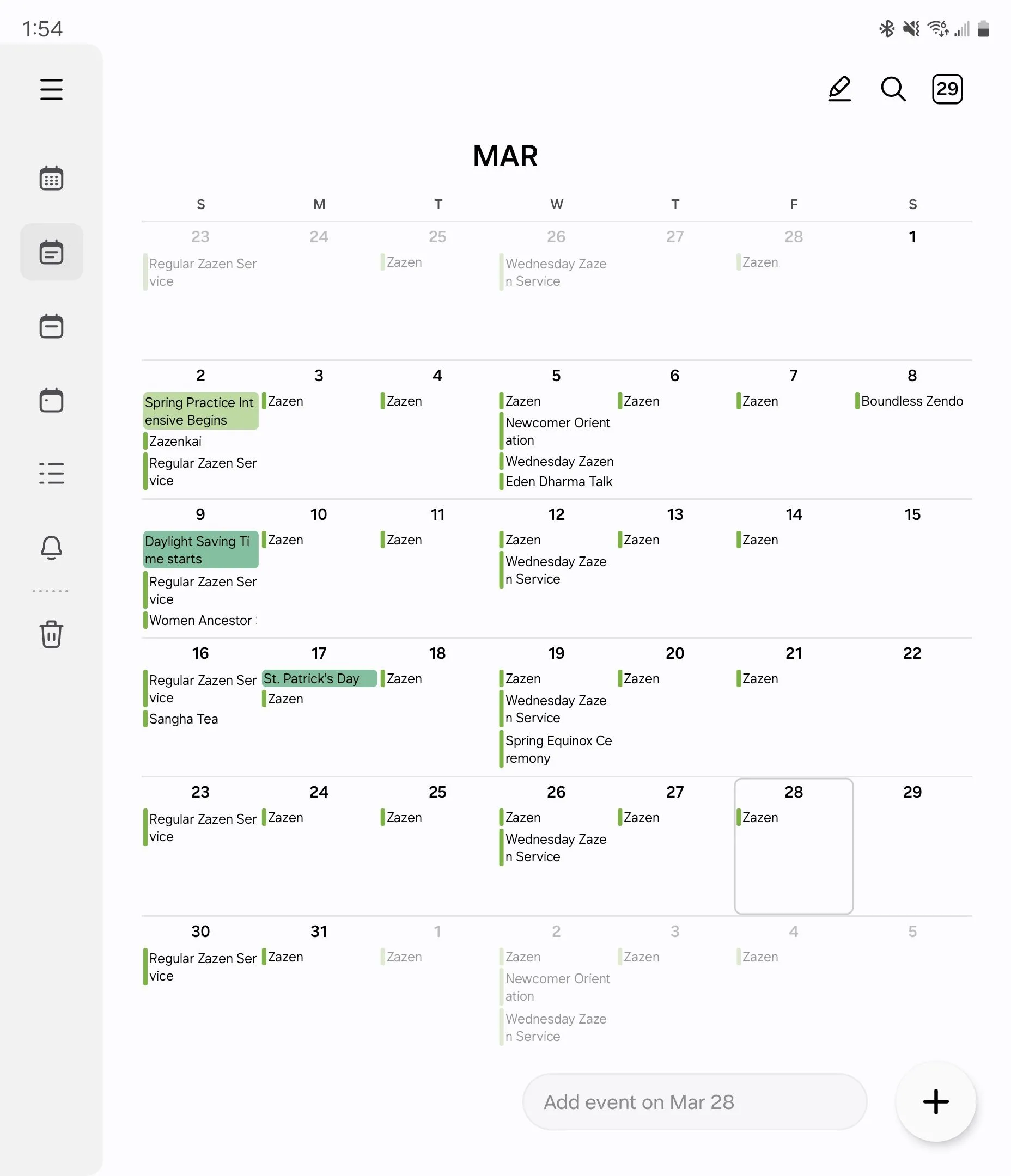 Chế độ xem lịch tháng của Samsung Calendar trên Galaxy Z Fold 6.