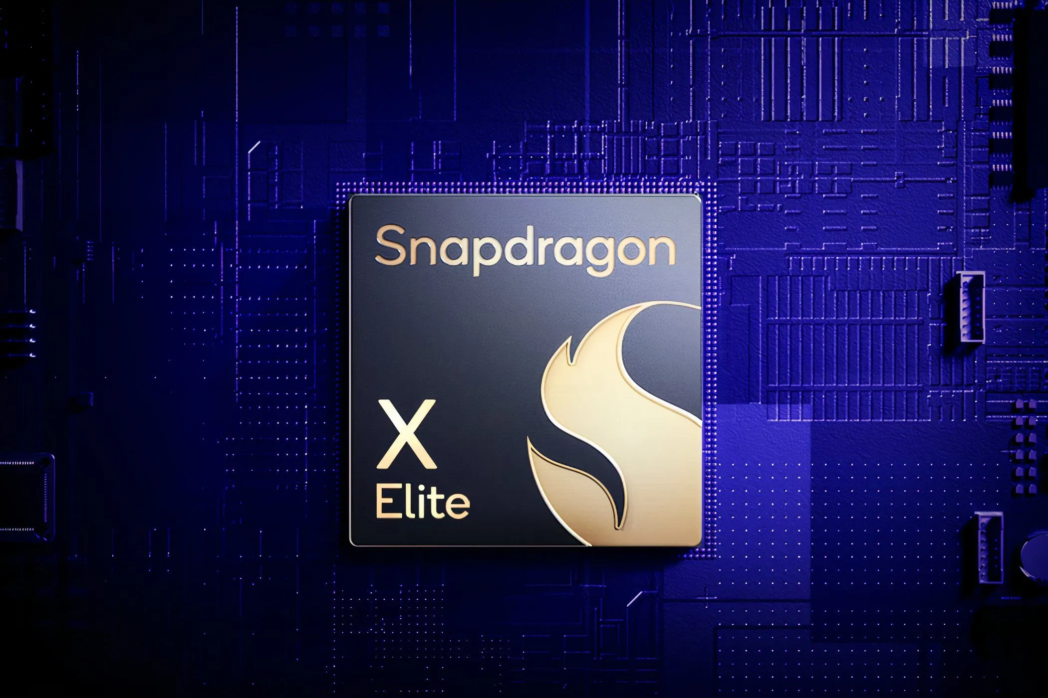 Chip Snapdragon X Elite của Qualcomm trên nền tím, biểu tượng cho hệ sinh thái ARM đang phát triển trên Windows.