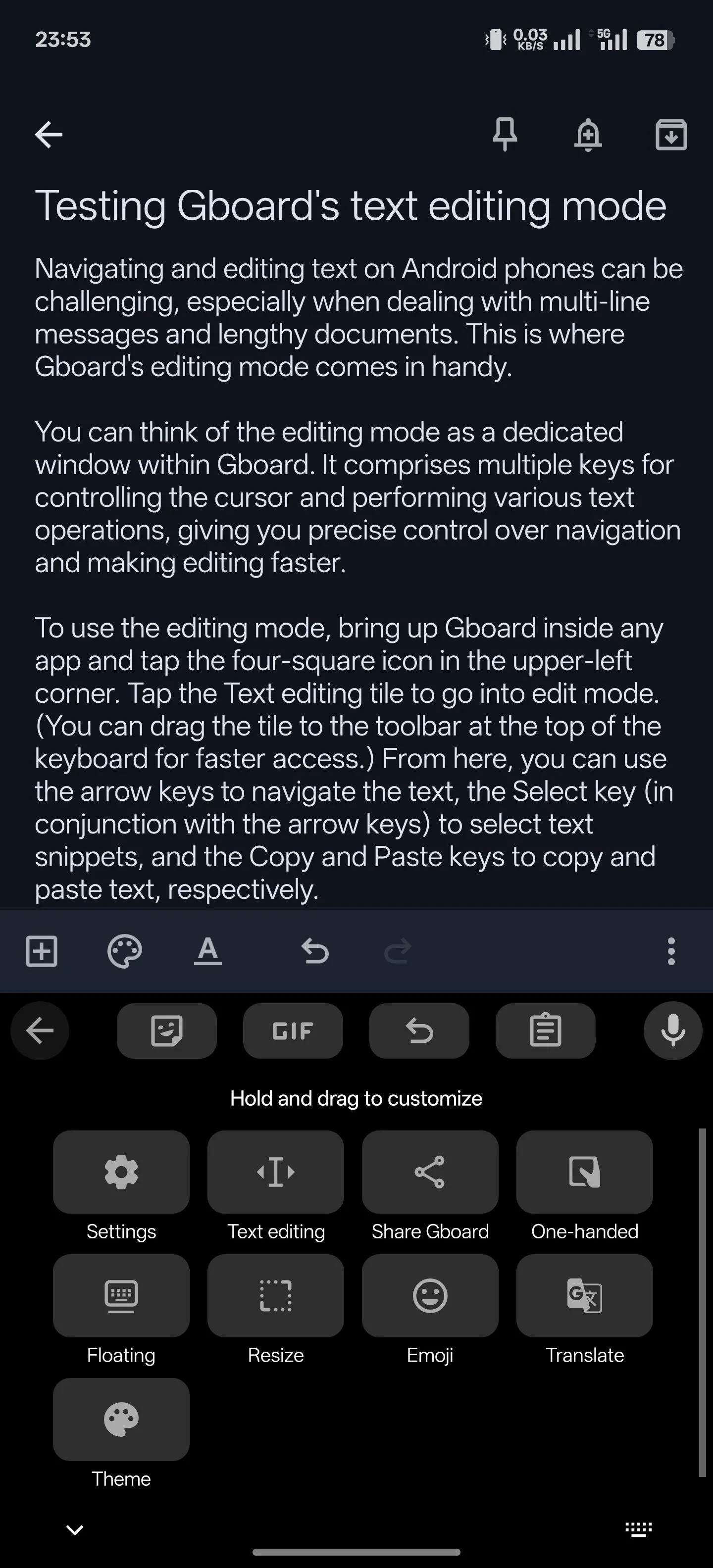 Chọn biểu tượng chỉnh sửa văn bản trong Gboard để vào chế độ chỉnh sửa.