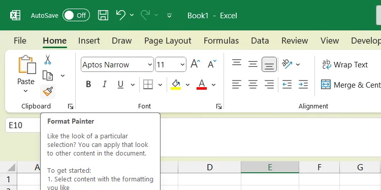 Chọn công cụ Format Painter trên thanh công cụ Home trong Excel để sao chép định dạng.