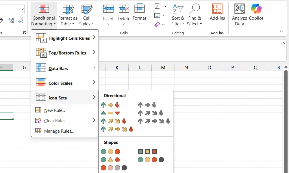 Chọn kiểu Icon Set phù hợp từ danh sách các tùy chọn trong Excel