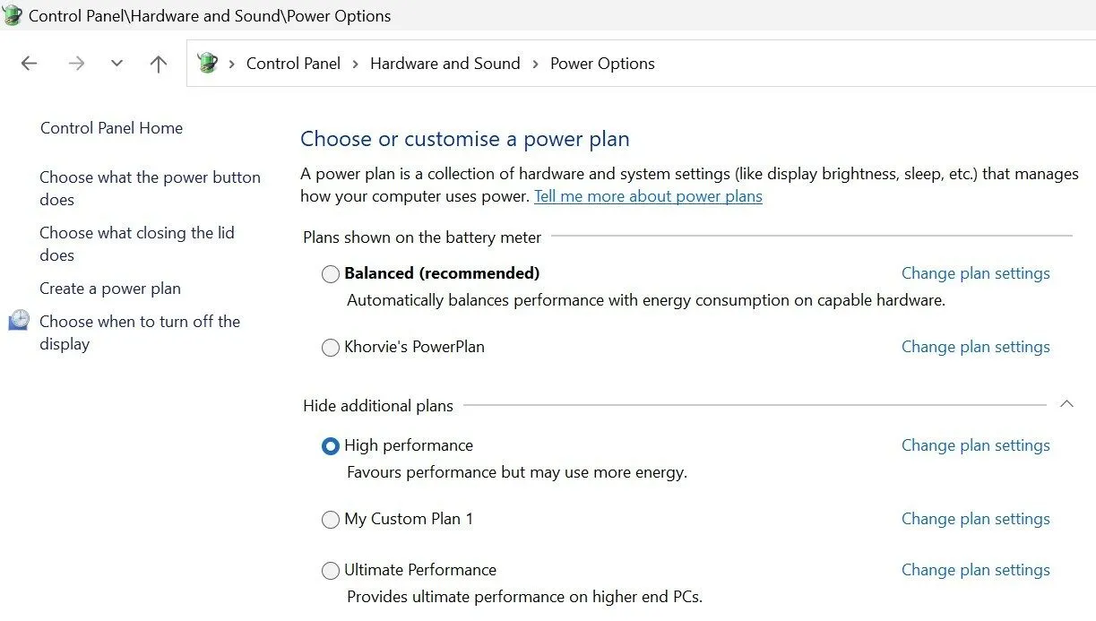 Chọn tùy chọn hiệu suất cao trong cài đặt nguồn Windows để tối ưu hóa hiệu năng máy tính