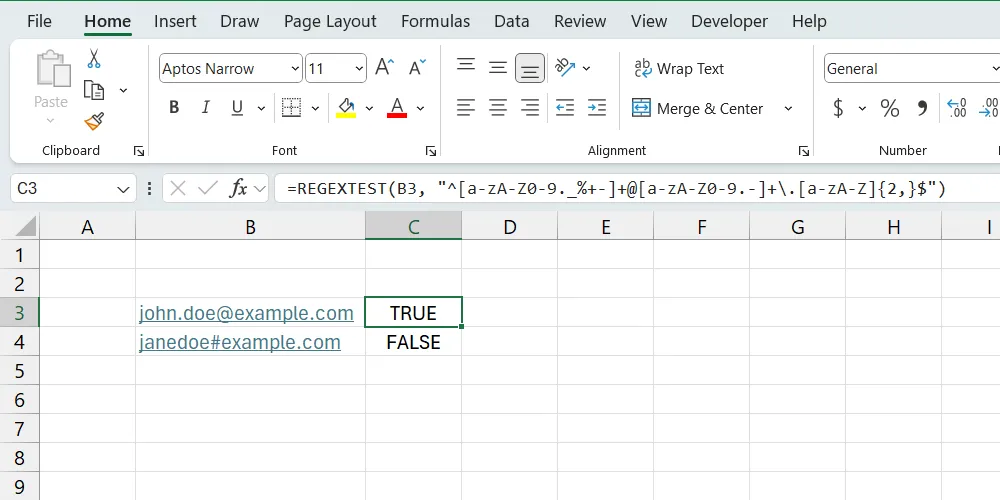 Chức năng REGEXTEST trong Excel thể hiện khả năng xử lý dữ liệu nâng cao của phần mềm.