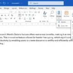 Chụp màn hình tính năng Dictate (Gõ giọng nói) của Microsoft Word đang hoạt động, hiển thị tùy chọn bật micrô để ghi âm và chuyển đổi lời nói thành văn bản.