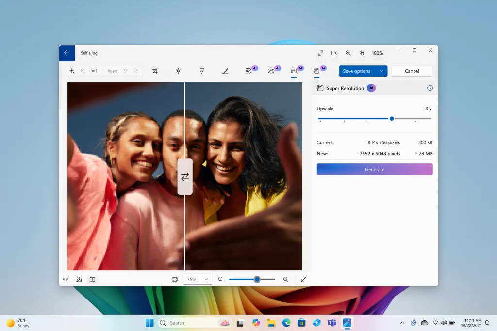 Công cụ Super Resolution AI nâng cấp chất lượng ảnh trong Photos app Windows 11