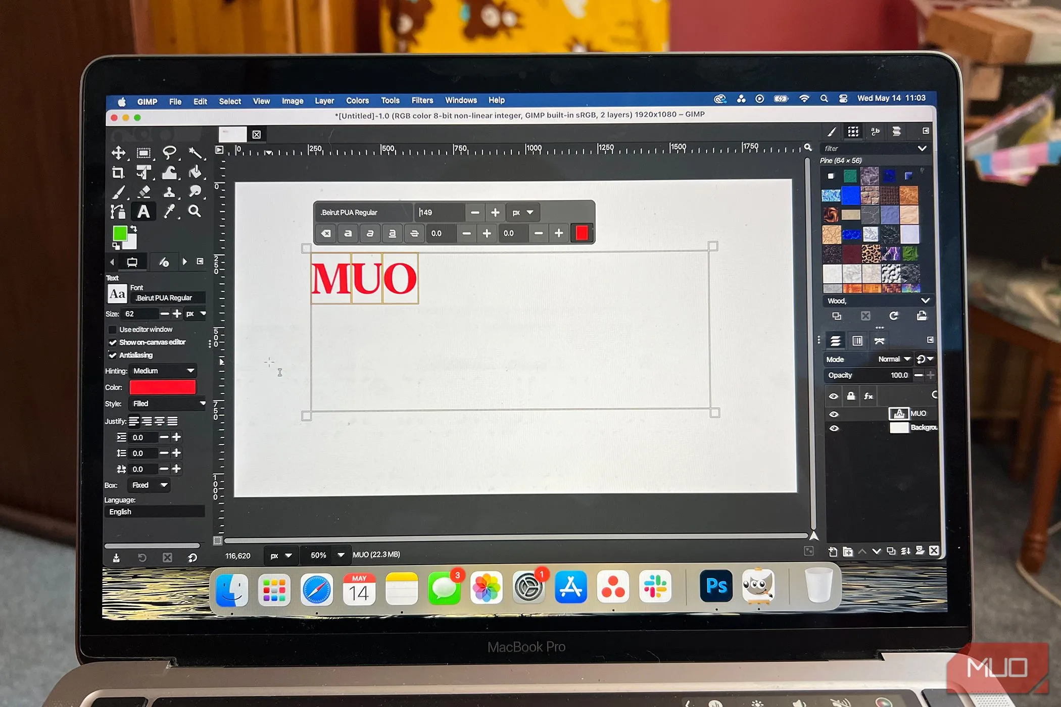 Công cụ văn bản của GIMP cho phép chỉnh sửa trực tiếp với nhiều hiệu ứng