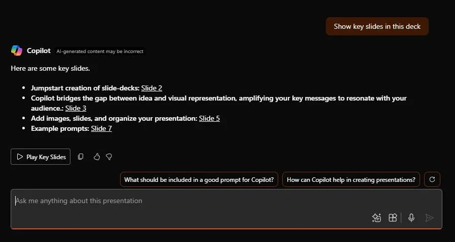 Copilot PowerPoint phân tích dữ liệu và rút ra thông tin chi tiết từ slide