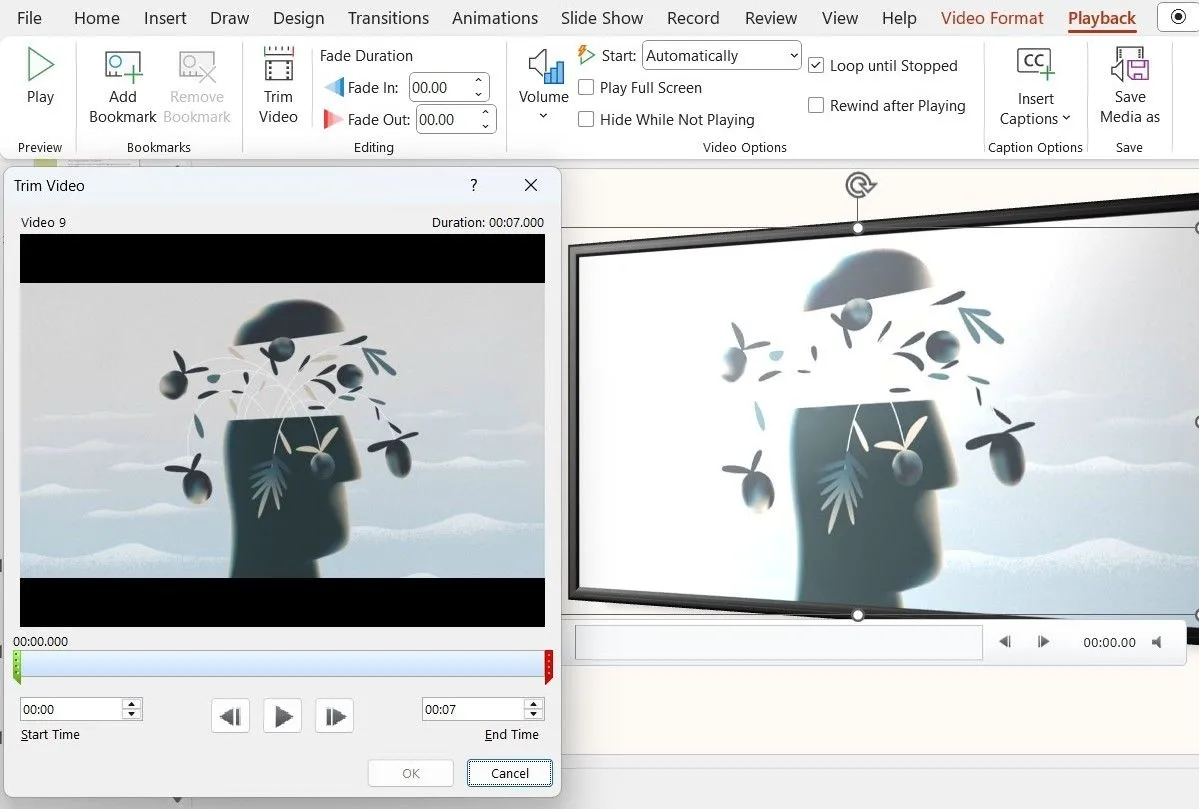 Cửa sổ cắt xén video trong PowerPoint
