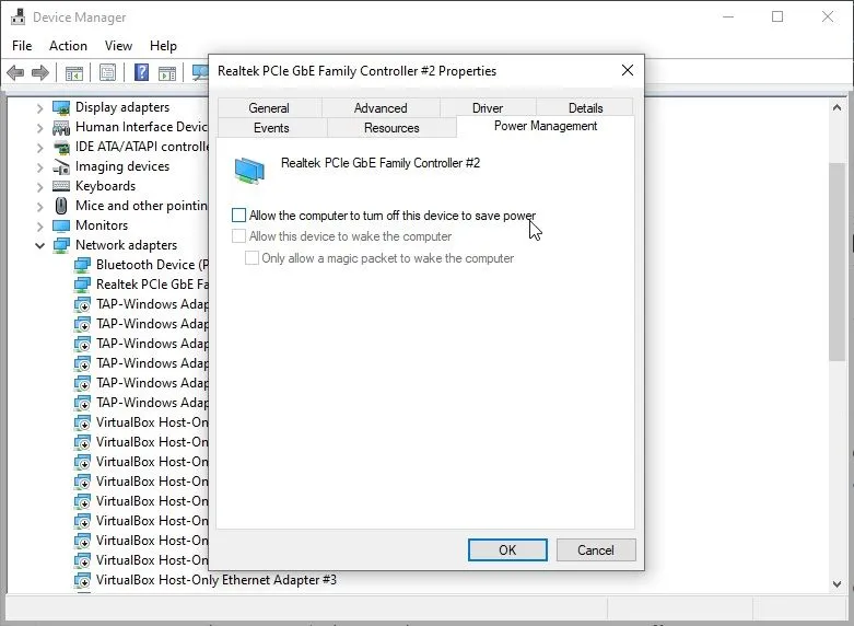 Cửa sổ Device Manager trên Windows 10 hiển thị các tùy chọn của bộ điều hợp mạng Wi-Fi