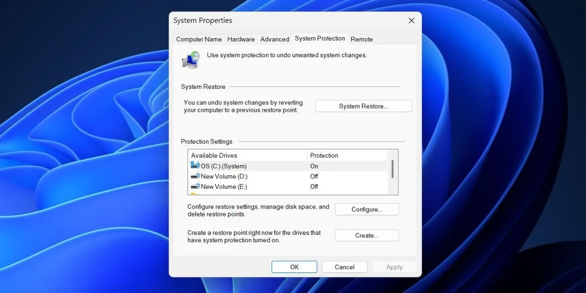 Cửa sổ khôi phục hệ thống (System Restore) để chọn điểm khôi phục trên Windows.