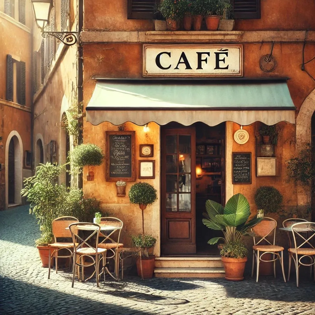 DALL-E tạo ảnh quán cà phê với chữ "Café" bị lỗi dấu, minh họa hạn chế của AI với văn bản
