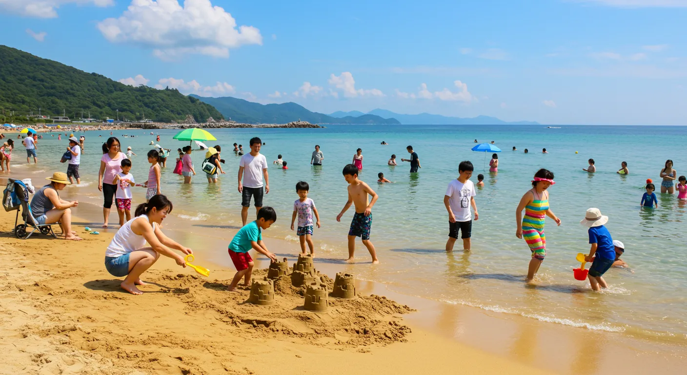 Đám đông người ở hậu cảnh bị mờ nhòe và biến dạng trong ảnh AI trên bãi biển