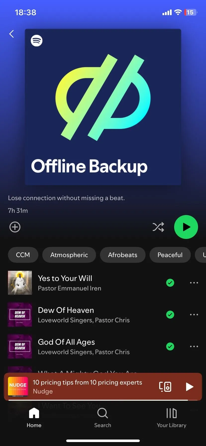 Danh sách các bài hát đã được tải xuống để nghe ngoại tuyến trên ứng dụng Spotify, tiện lợi cho những chuyến đi dài