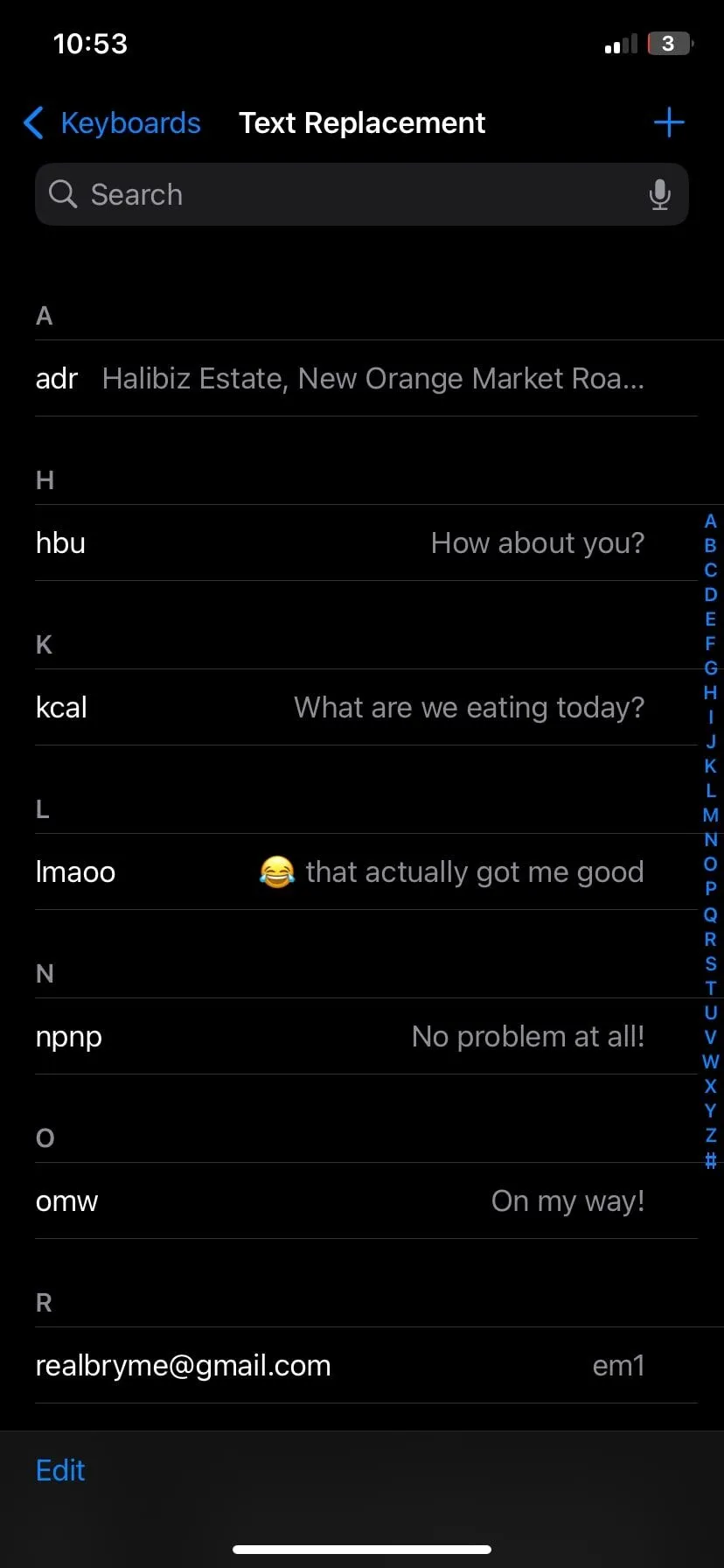 Danh sách các phím tắt Thay thế Văn bản đã được thiết lập trên iPhone
