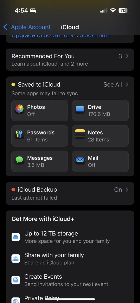 Danh sách dữ liệu ứng dụng được lưu trữ trong iCloud chiếm dung lượng