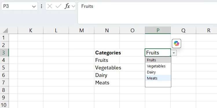 Danh sách thả xuống trong Excel có khoảng trống thừa ở cuối.