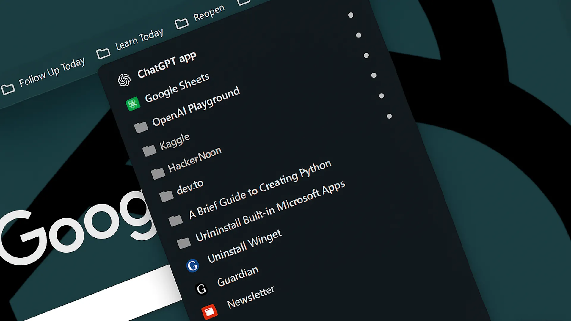 Dấu trang Google Chrome hiển thị các trang web đã lưu để truy cập nhanh.