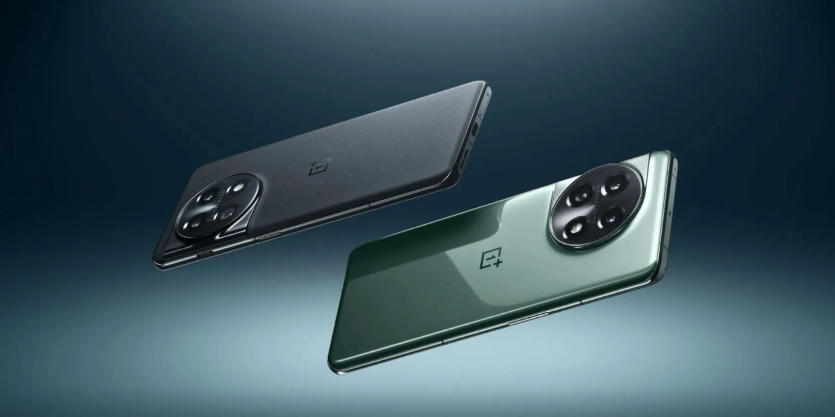 Điện thoại OnePlus 11 màu Titan Black và Eternal Green, minh họa nút gạt Alert Slider cũ.