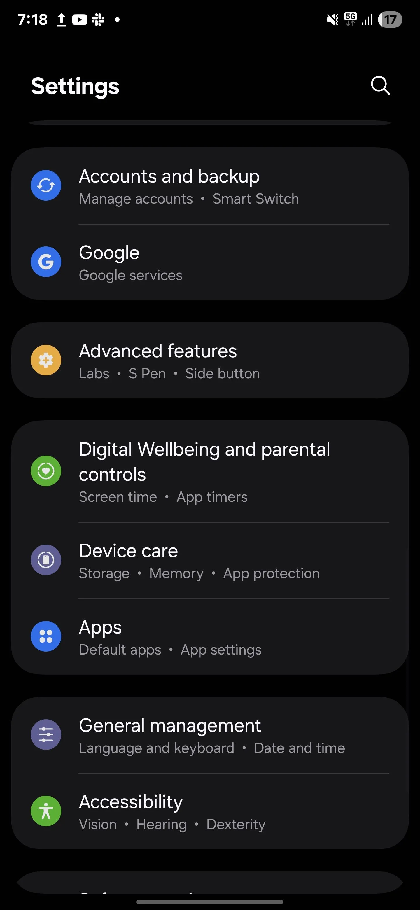 Điều hướng đến Cử chỉ và chuyển động trong Tính năng nâng cao của Samsung.