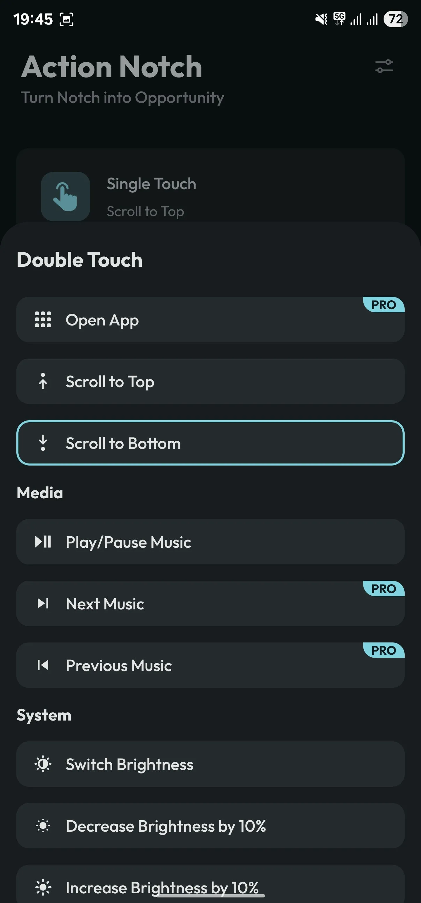 Gán cử chỉ Double Touch để cuộn nhanh đến cuối trang trong ứng dụng Action Notch, tối ưu thao tác trên Android