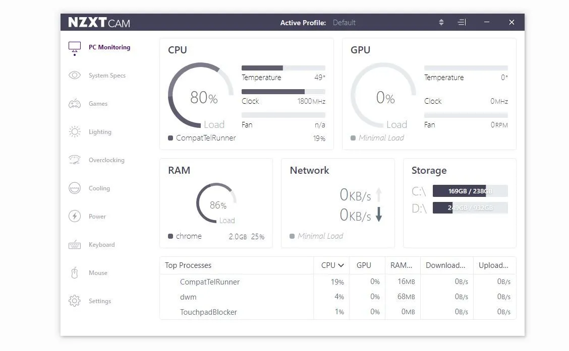 Giám sát nhiệt độ CPU và GPU của máy tính bằng phần mềm NZXT CAM trên Windows 10 để tránh quá nhiệt.