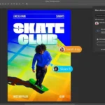 Giao diện Adobe Photoshop minh họa tính năng chỉnh sửa đồng thời với các biểu tượng cộng tác trực tiếp