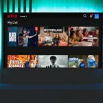 Giao diện Apple TV hiển thị danh sách phim Netflix trong mục Continue Watching và Watchlist