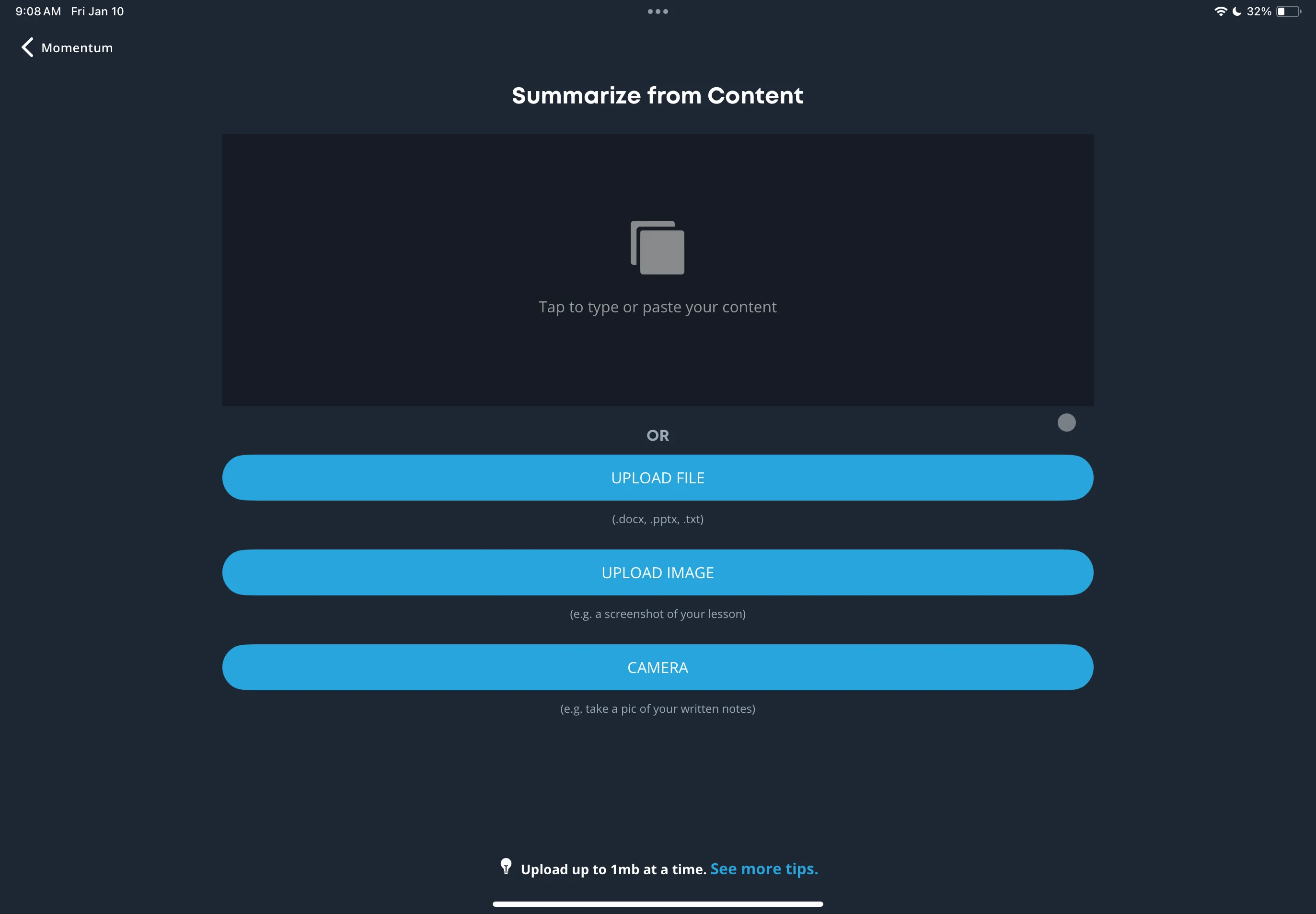 Giao diện Brainscape với tùy chọn &quot;Summarize From Content&quot; để tạo flashcard từ tài liệu