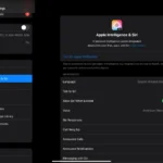 Giao diện cài đặt Apple Intelligence và Siri trên iPad, giúp người dùng kiểm tra và quản lý tính năng AI sau khi cập nhật iOS/iPadOS.