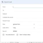Giao diện cài đặt bộ lọc email Gmail, hiển thị các trường và tiêu chí lọc như From, To, Subject, Has the words.