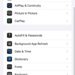 Giao diện cài đặt chung trên iPhone, nơi quản lý các tùy chọn từ điển.