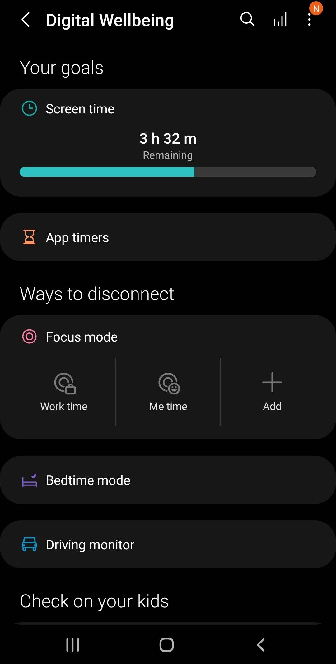 Giao diện cài đặt Digital Wellbeing trên Android