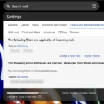 Giao diện cài đặt Gmail với biểu tượng bánh răng được khoanh tròn