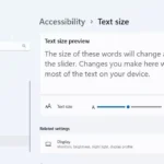 Giao diện cài đặt kích thước văn bản trong ứng dụng Cài đặt Windows 11, hiển thị thanh trượt điều chỉnh và khung xem trước.