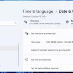Giao diện Cài đặt Ngày & Giờ trên Windows 11 với tùy chọn bật DST tự động