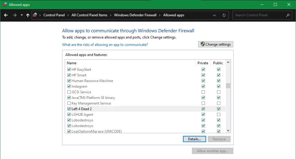 Giao diện cài đặt Tường lửa Windows Defender