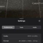 Giao diện cài đặt ứng dụng Final Cut Camera trên iPhone, hiển thị các tùy chọn tinh chỉnh chuyên sâu cho quay video.